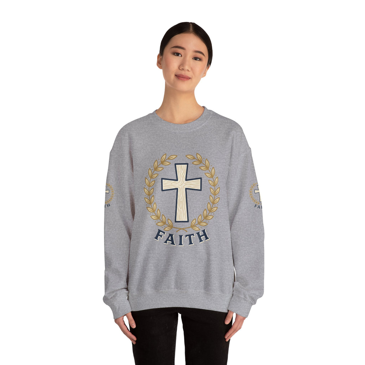 Faith Cross Crewneck Sweatshirt — Christian Psalm 27:1 Pullover