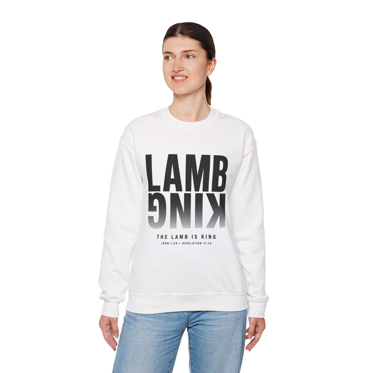 Lamb King Crewneck Sweatshirt — "The Lamb Is King" Christian Graphic Pullover