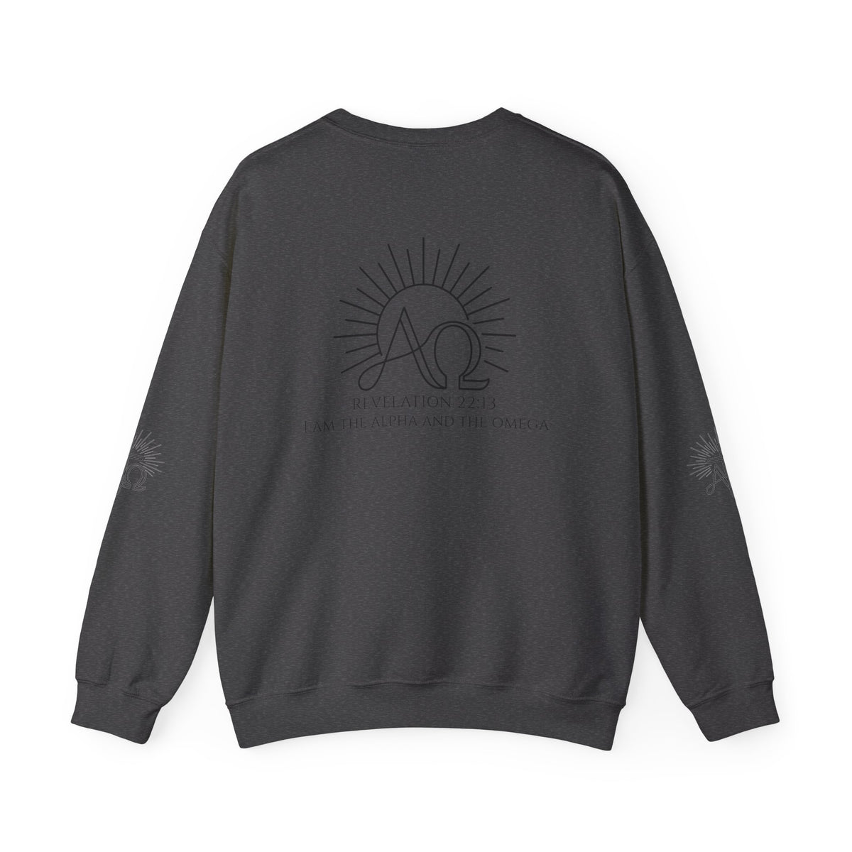Alpha & Omega Crewneck Sweatshirt — Revelation 22:13 Christian Graphic Pullover