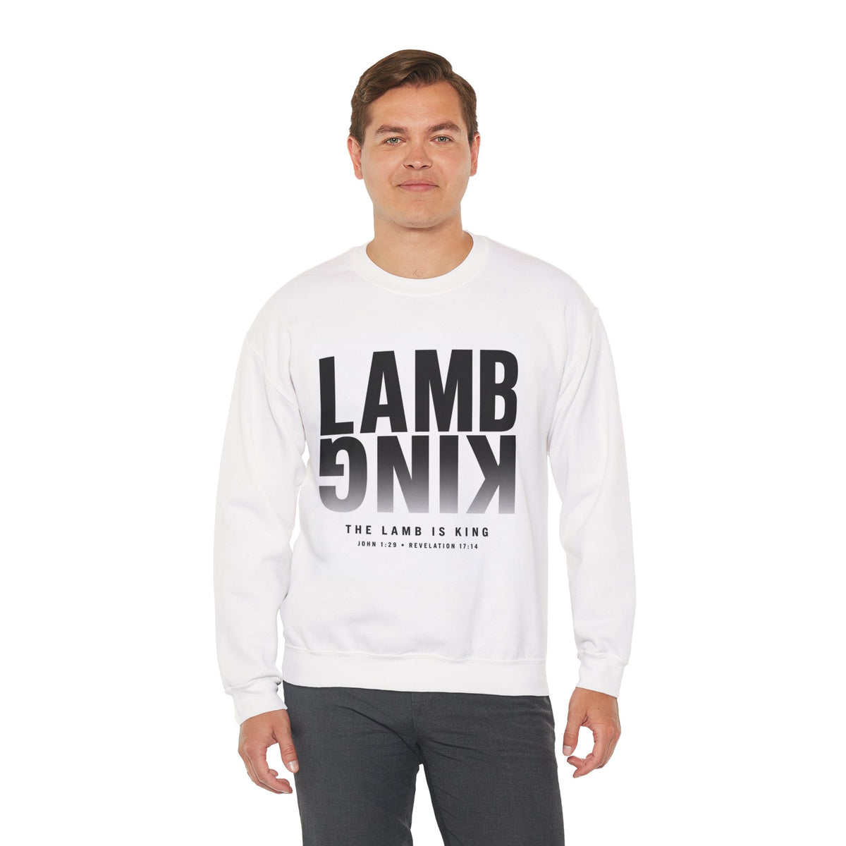 Lamb King Crewneck Sweatshirt — "The Lamb Is King" Christian Graphic Pullover