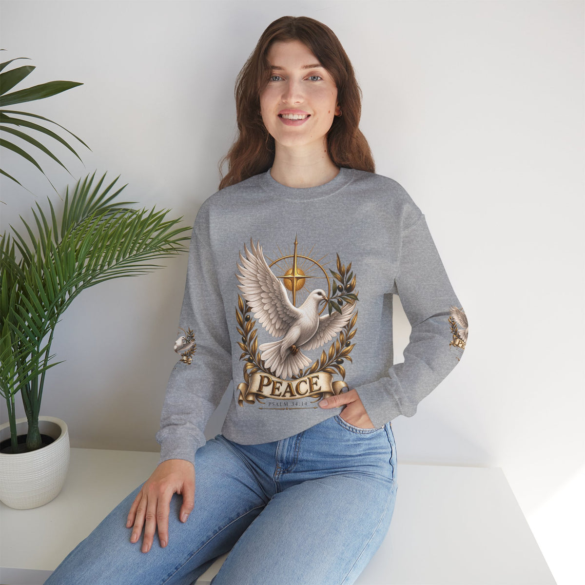 Peace Dove Crewneck Sweatshirt — Religious Christian Dove & Olive Branch Pullover