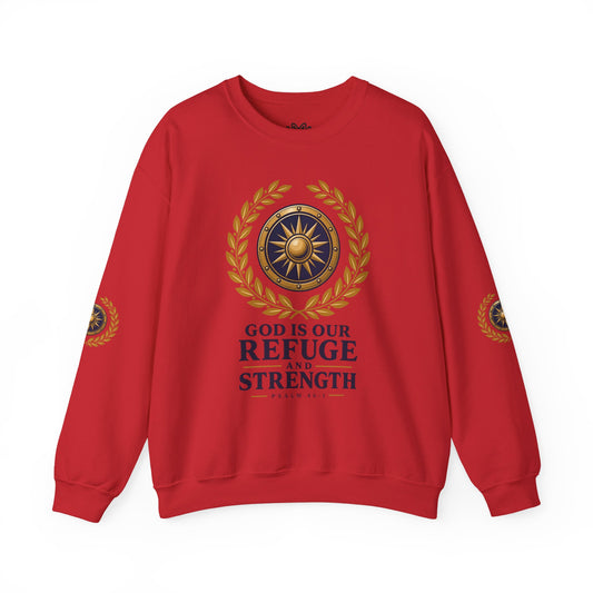Crewneck Sweatshirt — “God Is Our Refuge and Strength” Psalm 46:1 Christian Faith Pullover