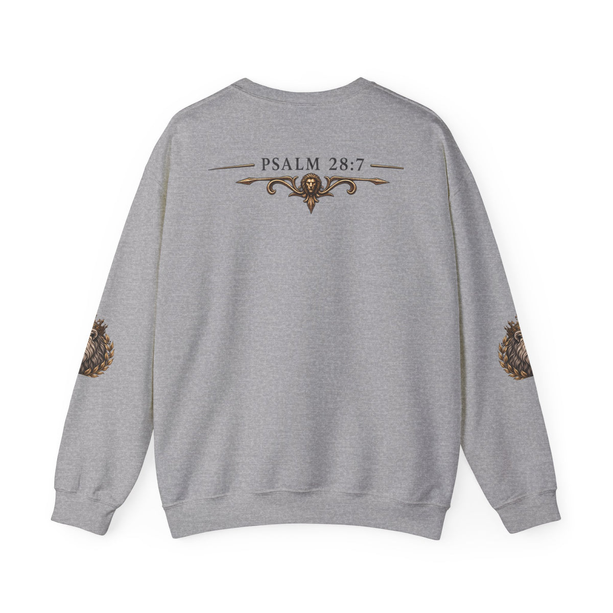 Strength Lion Crewneck Sweatshirt — Psalm 28:7 Inspirational Pullover