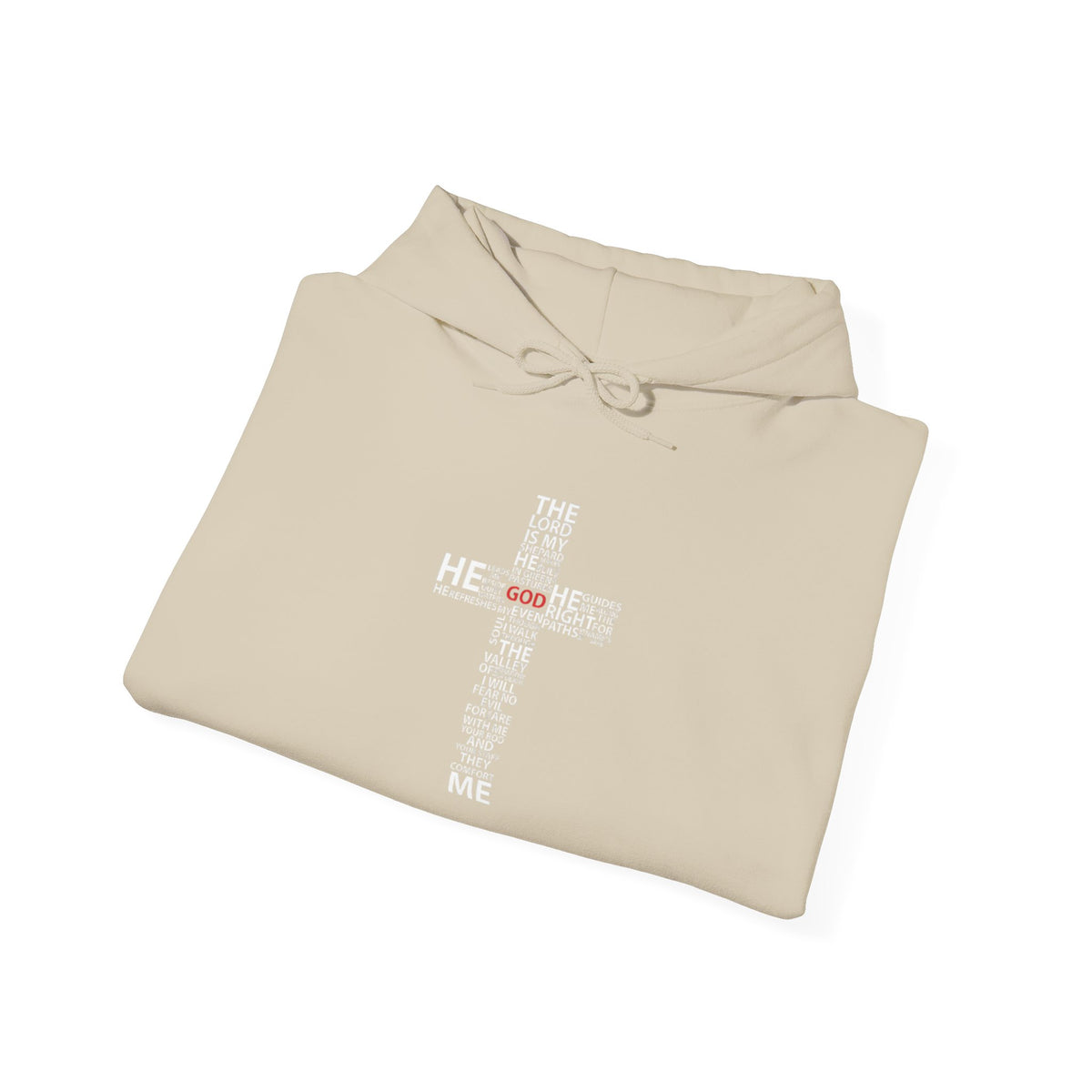 Christian Cross Hoodie - "He Renewed Me" Word Cloud Faith Sweatshirt