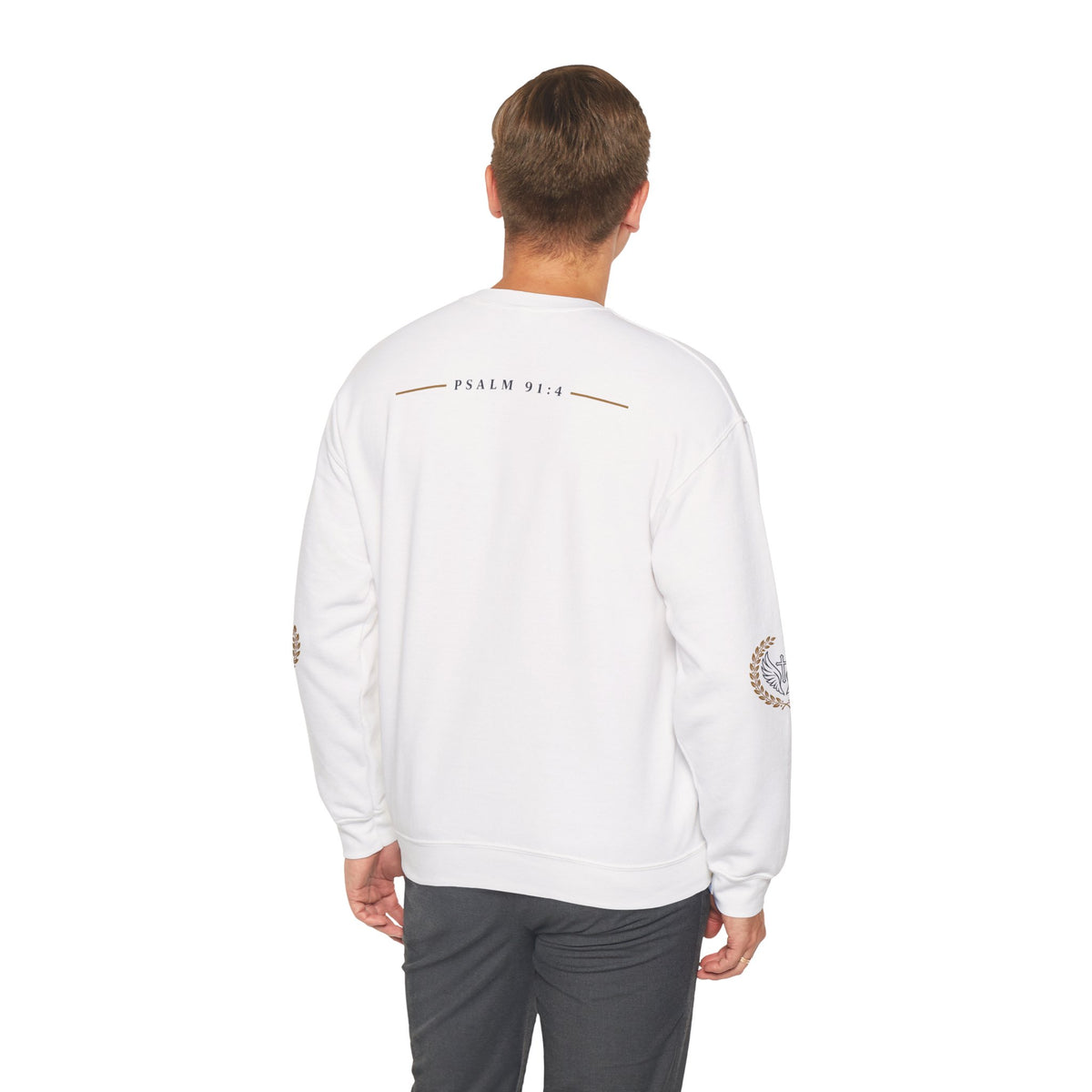 Religious Crewneck Sweatshirt – “Under His Wings” Psalm 91:4 Christian Pullover