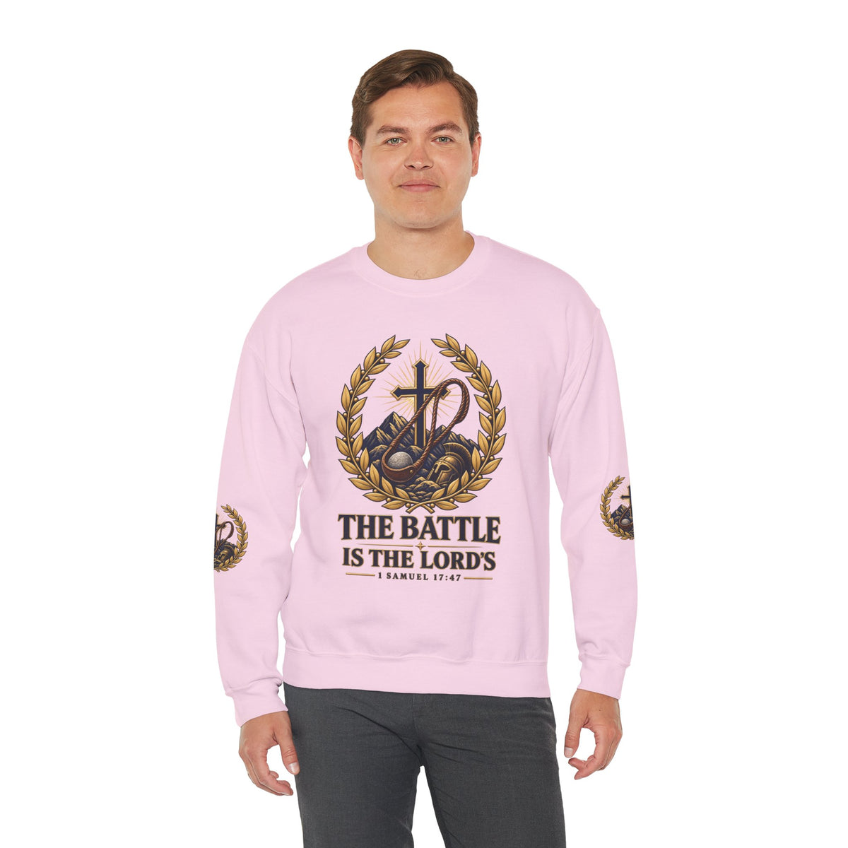 Religious Crewneck Sweatshirt — "The Battle Is The Lord's" (1 Samuel 17:47)
