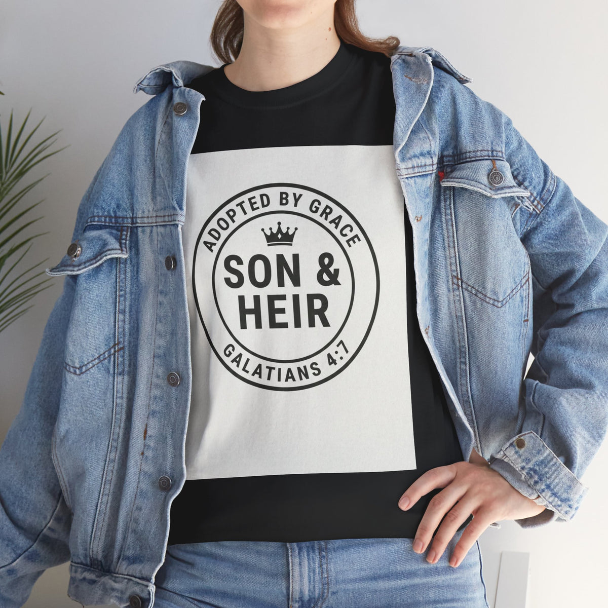 Christian Son & Heir T-Shirt — 'Adopted by Grace' Faith Tee with Jesus Prayer Design