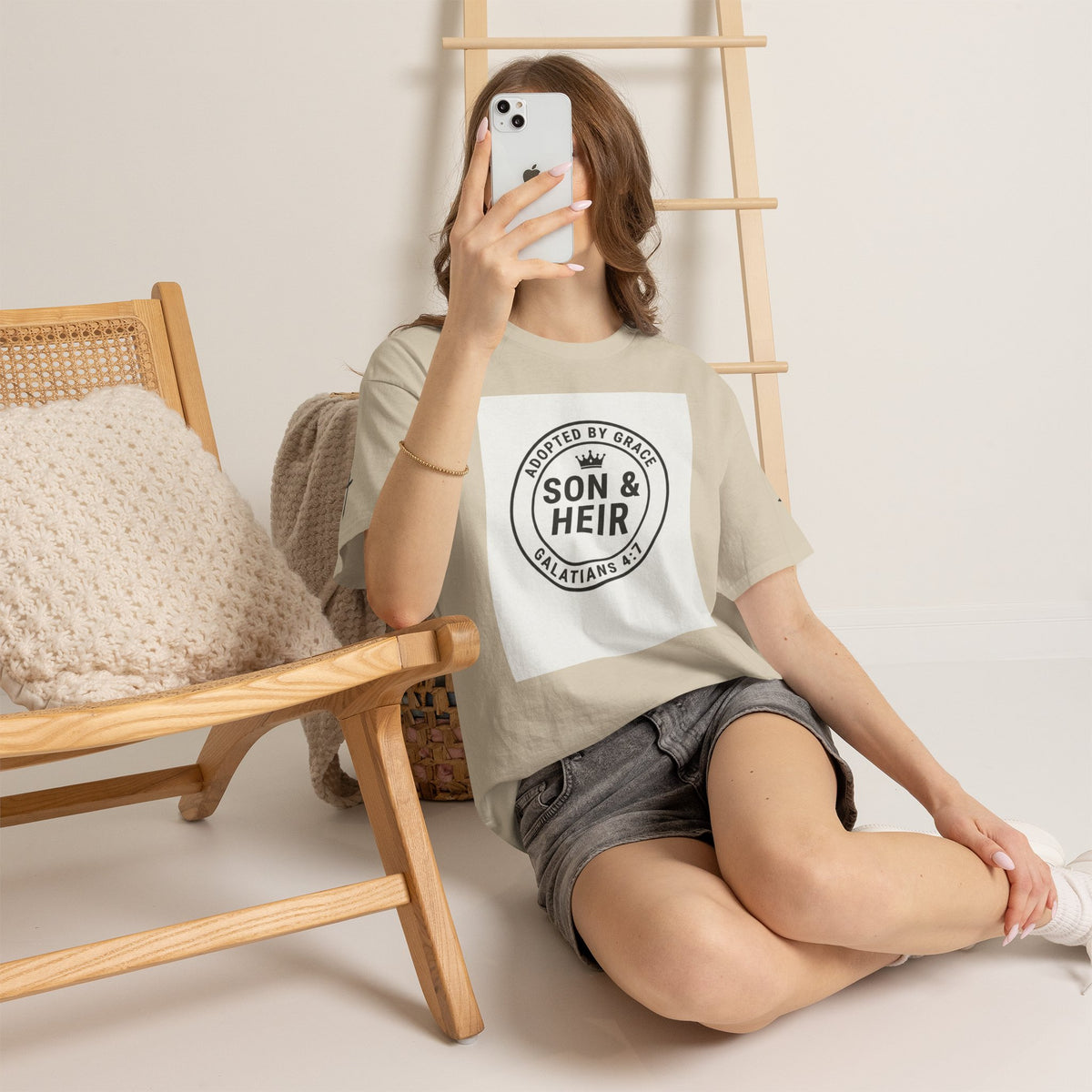 Christian Son & Heir T-Shirt — 'Adopted by Grace' Faith Tee with Jesus Prayer Design