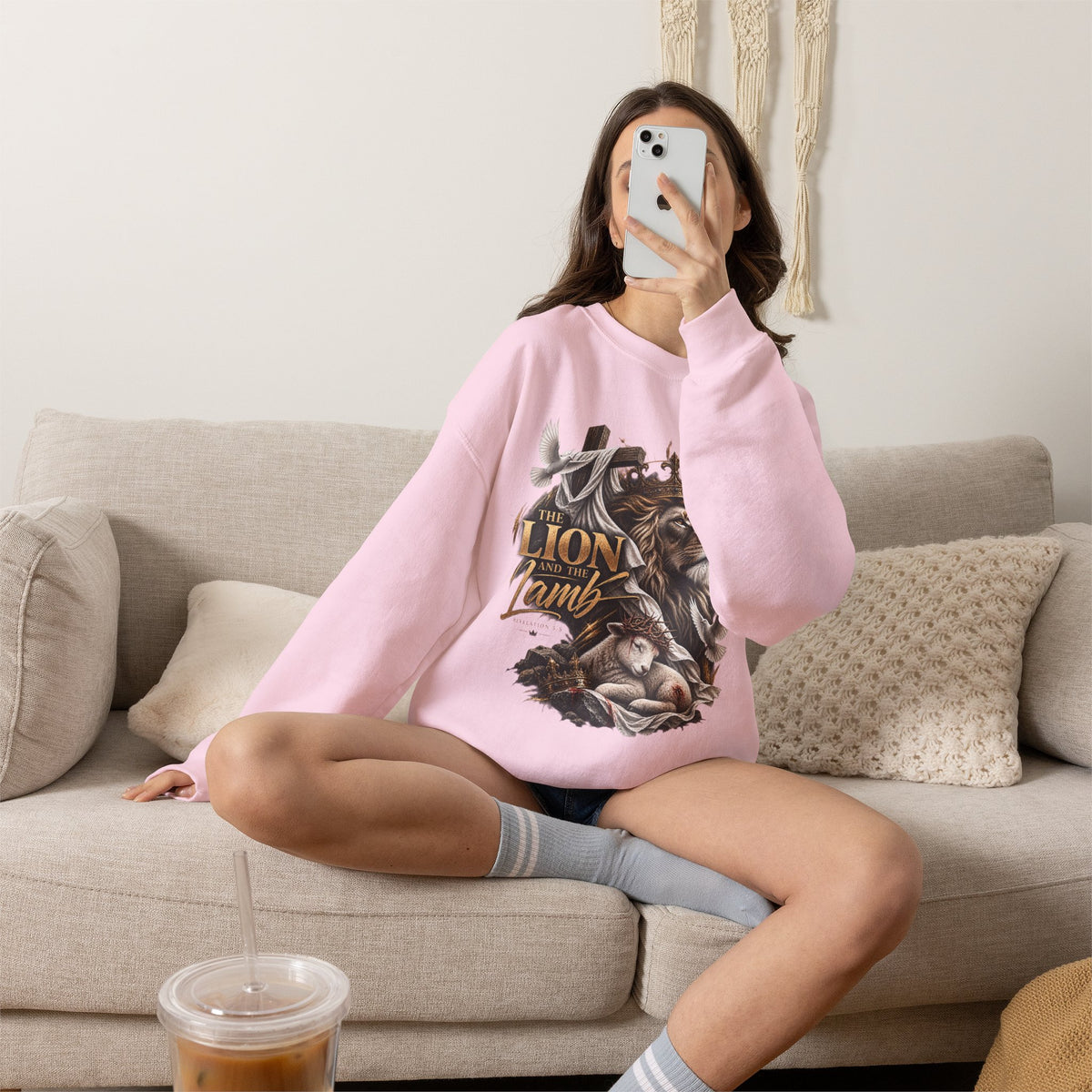 Lion and Lamb Crewneck Sweatshirt — "The Lion and the Lamb" Christian Graphic Pullover