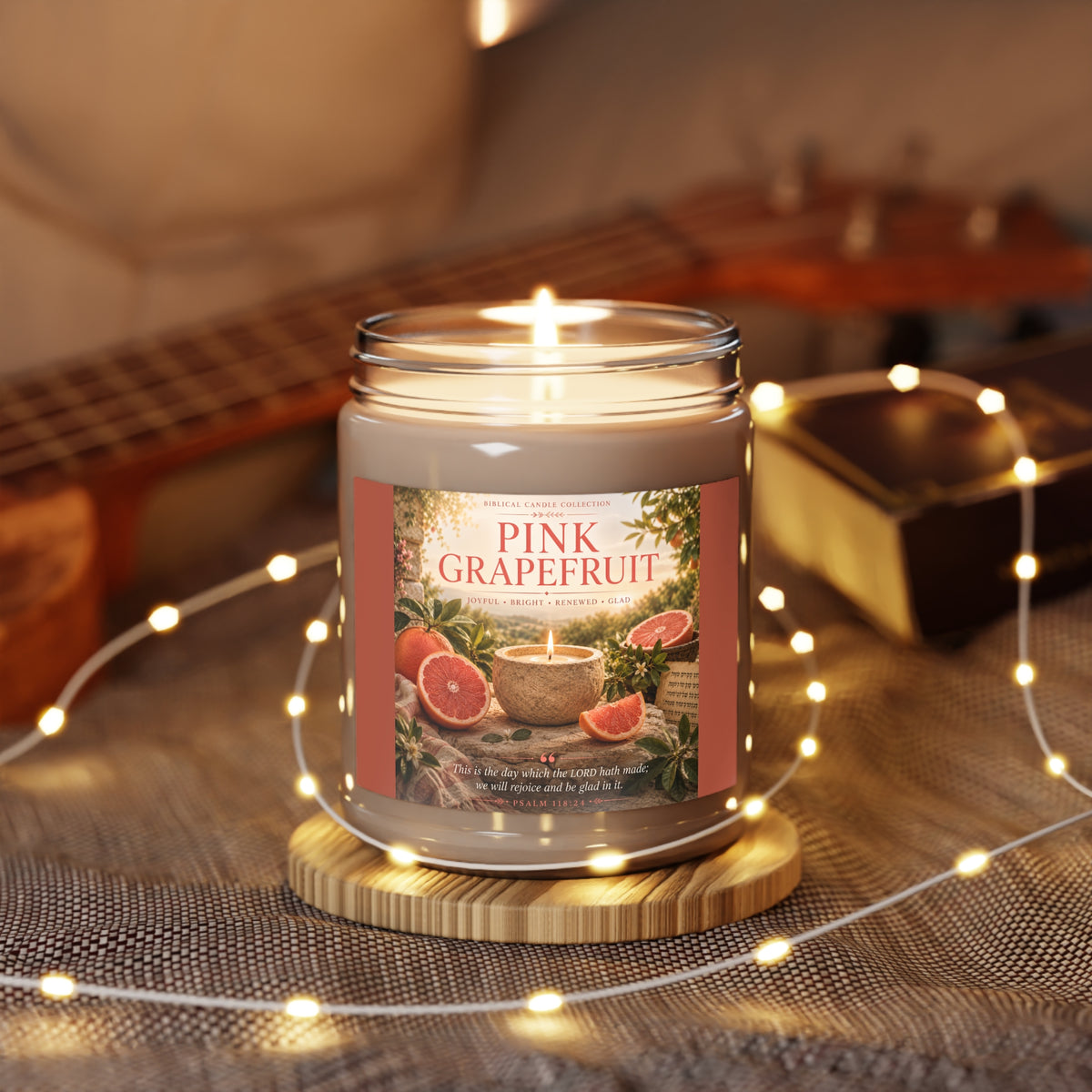 Pink Grapefruit Soy Candle – 9oz Scented Jar with White Lid