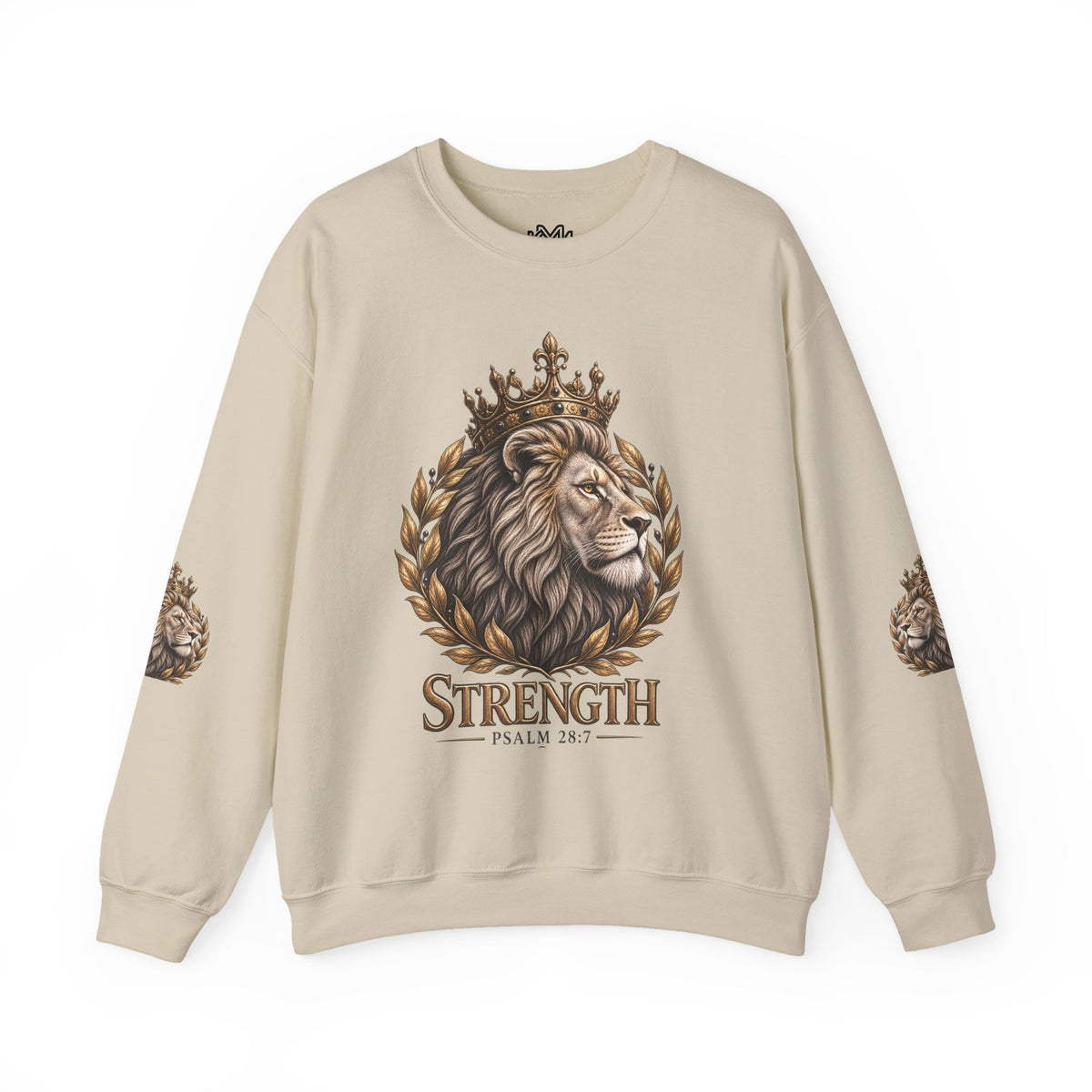 Strength Lion Crewneck Sweatshirt — Psalm 28:7 Inspirational Pullover