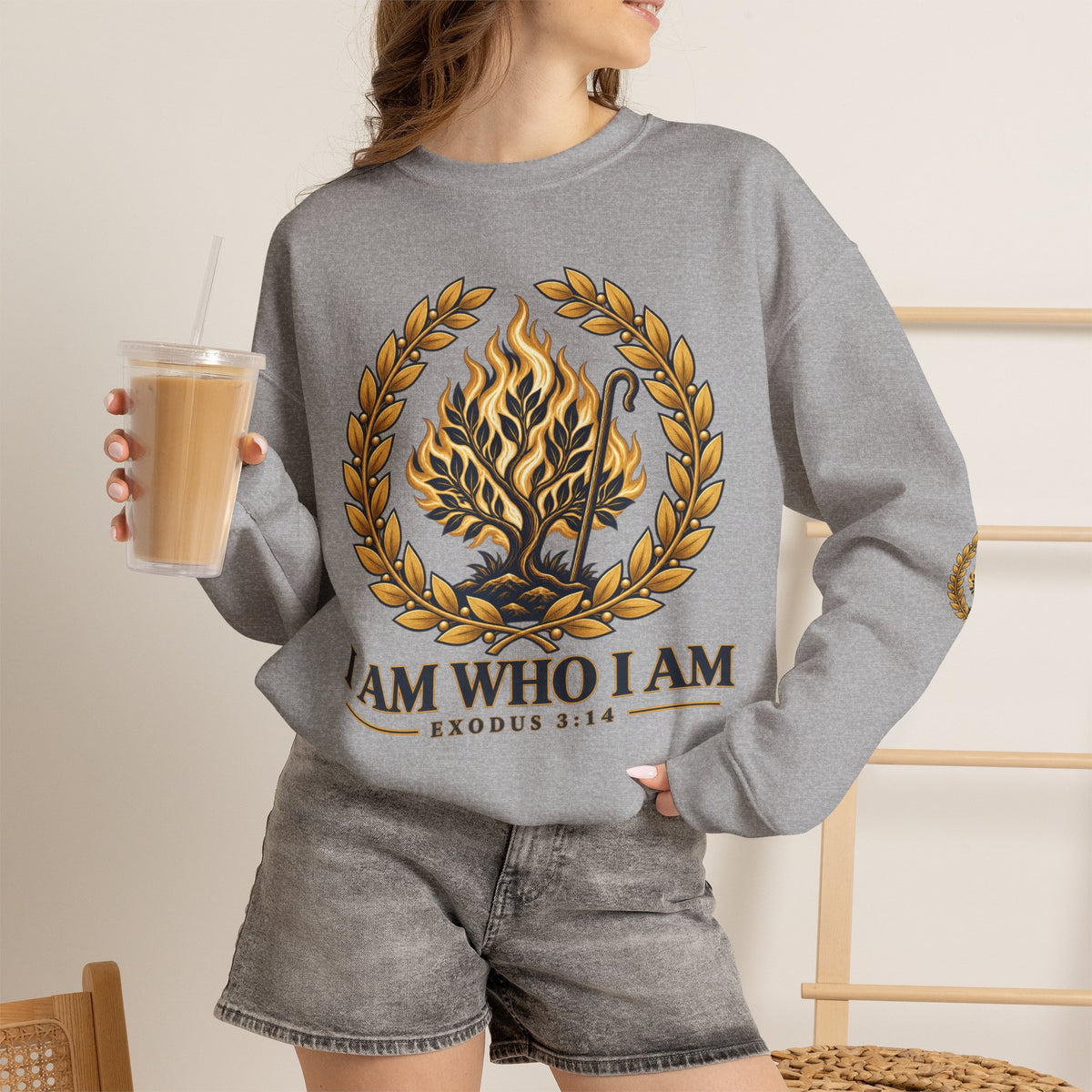 Crewneck Sweatshirt — "I Am Who I Am" Exodus 3:14 Inspirational Pullover