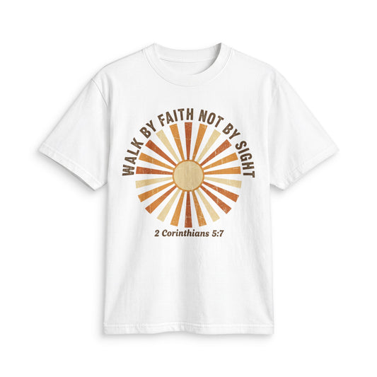 Faith Sunrise T-Shirt — "Walk by Faith Not by Sight" (2 Corinthians 5:7)