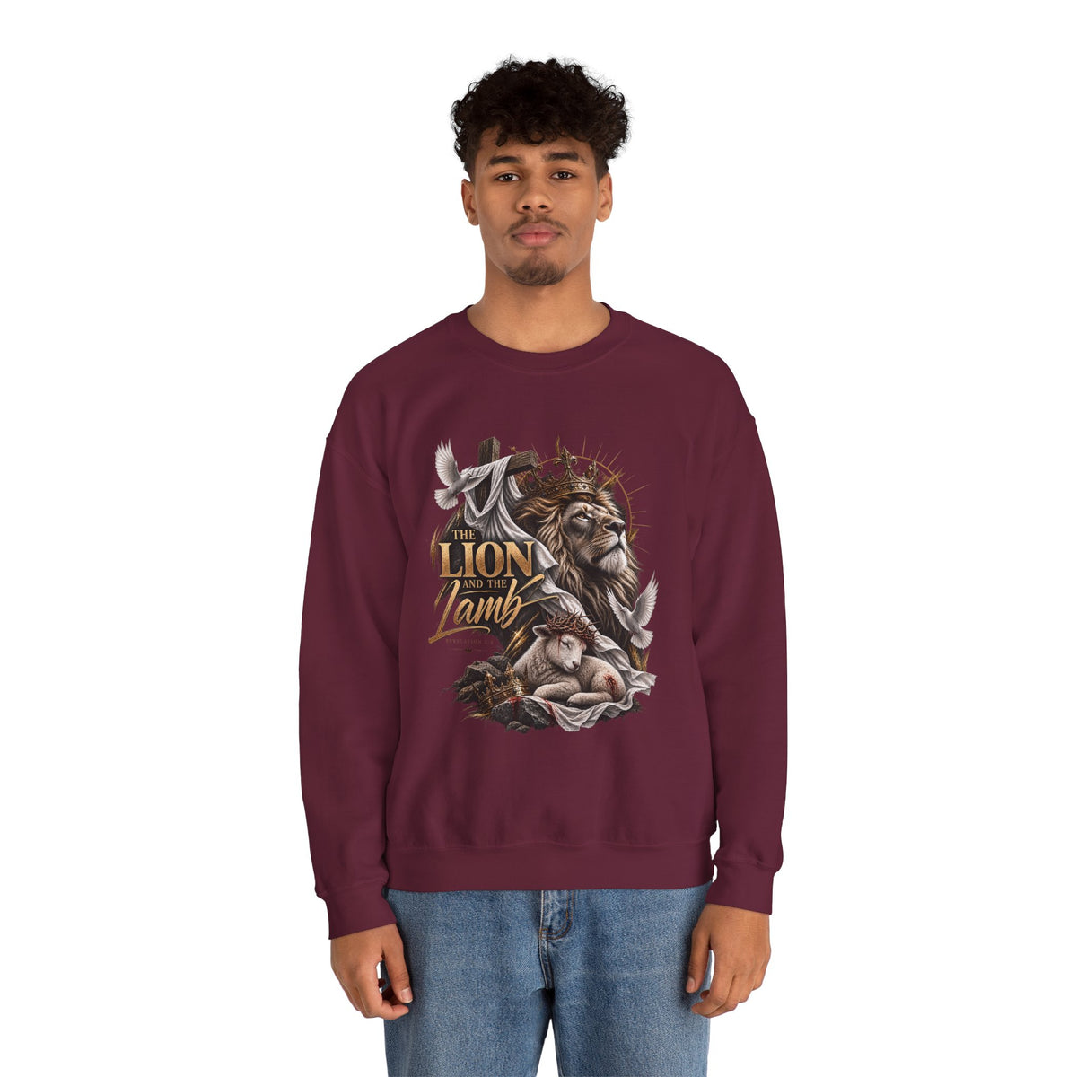 Lion and Lamb Crewneck Sweatshirt — "The Lion and the Lamb" Christian Graphic Pullover