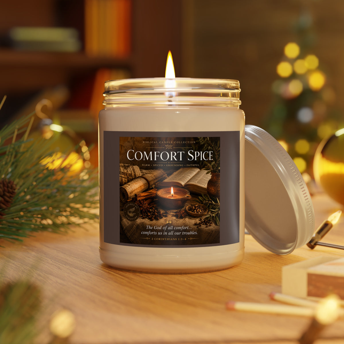 Comfort Spice Scented Soy Candle — 9oz Jar with White Lid (Warm Autumn Spice)