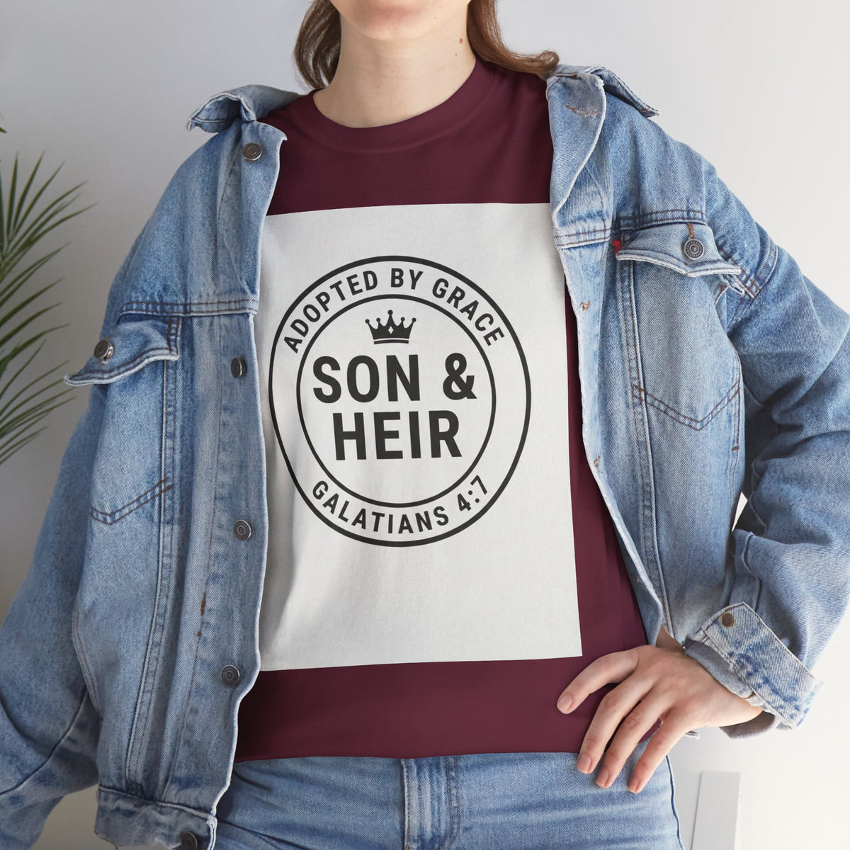 Christian Son & Heir T-Shirt — 'Adopted by Grace' Faith Tee with Jesus Prayer Design