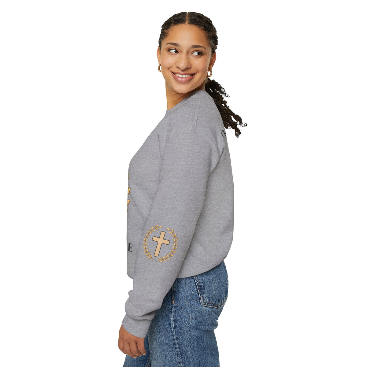 Christian Cross Crewneck Sweatshirt – "Christ Lives in Me" Religious Pullover
