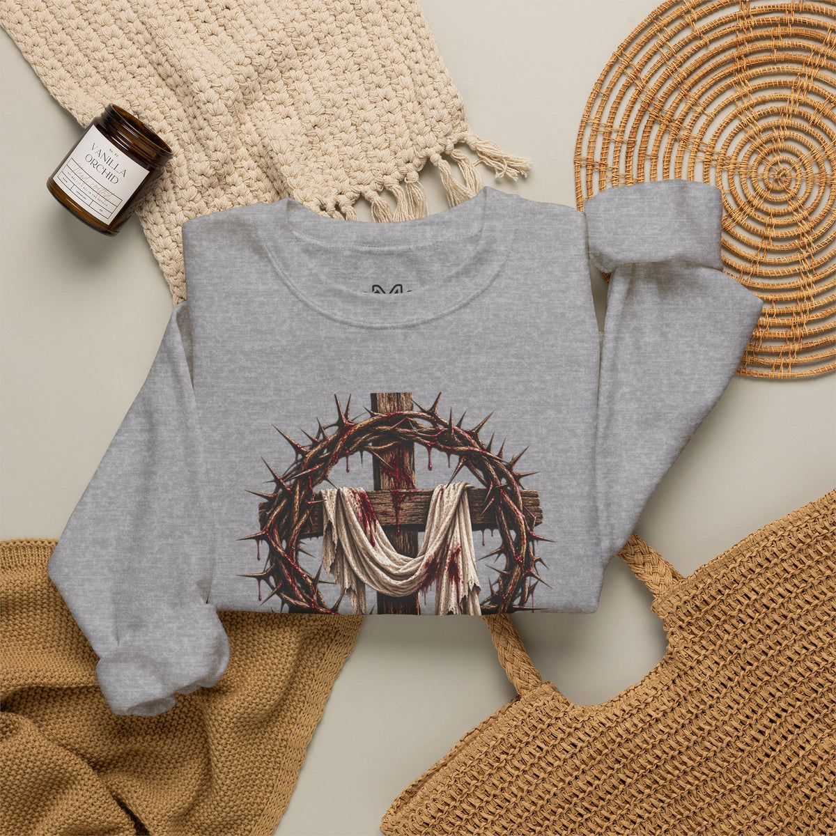 Redeemed Cross Sweatshirt — Christian Faith Crewneck (crown of thorns design)