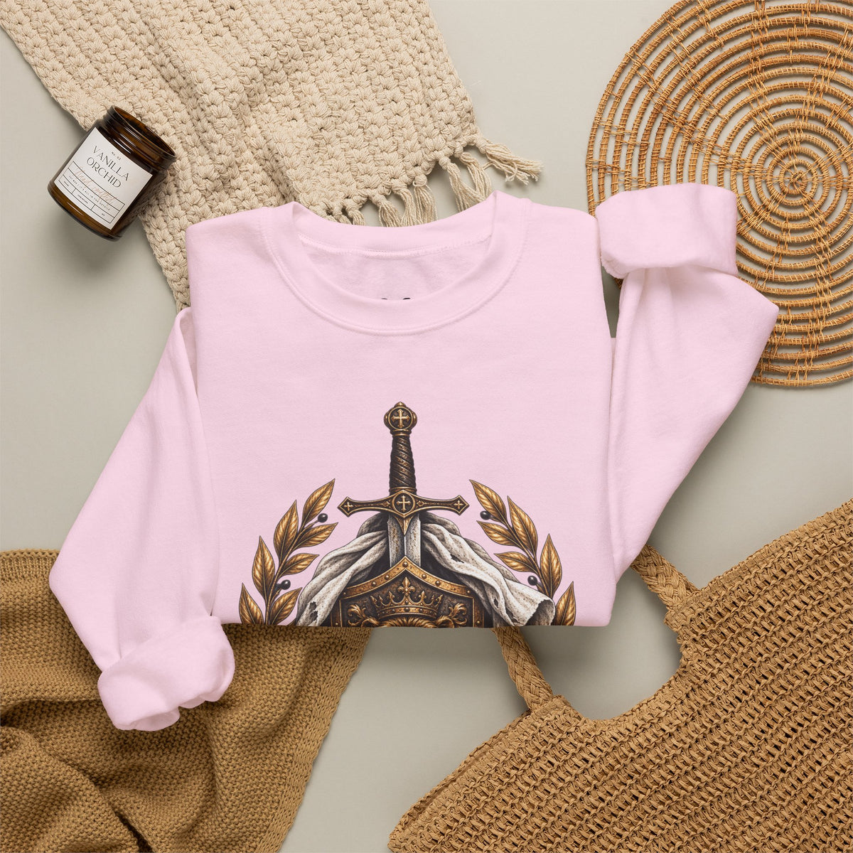 Crewneck Sweatshirt — 'Refuge' Lion & Sword Psalm 91:4 Christian Pullover
