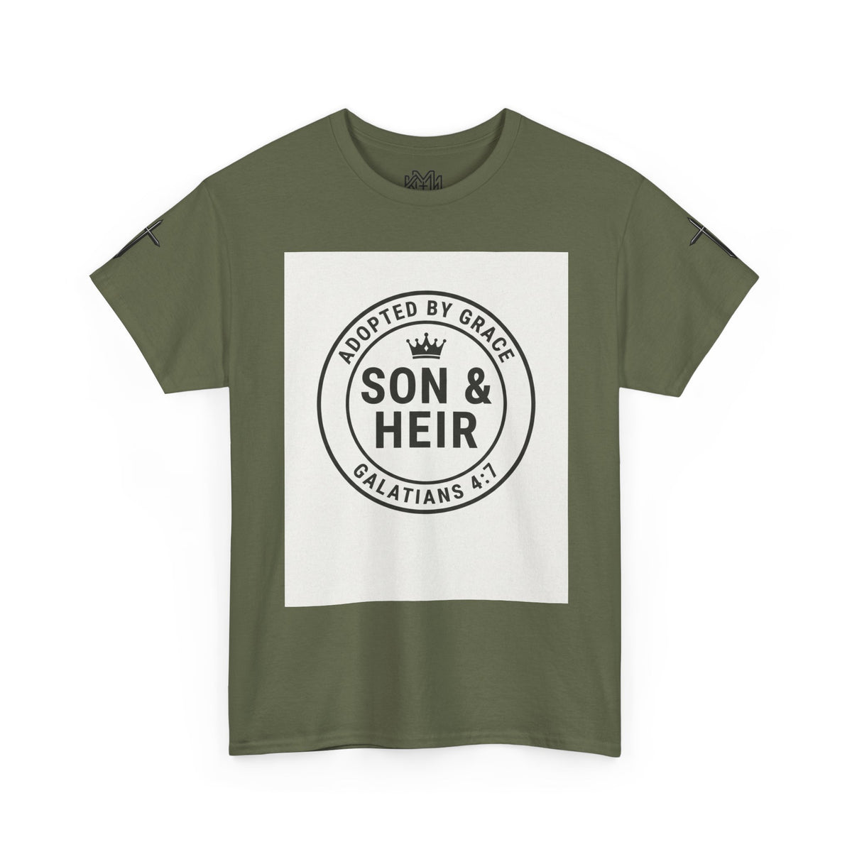 Christian Son & Heir T-Shirt — 'Adopted by Grace' Faith Tee with Jesus Prayer Design