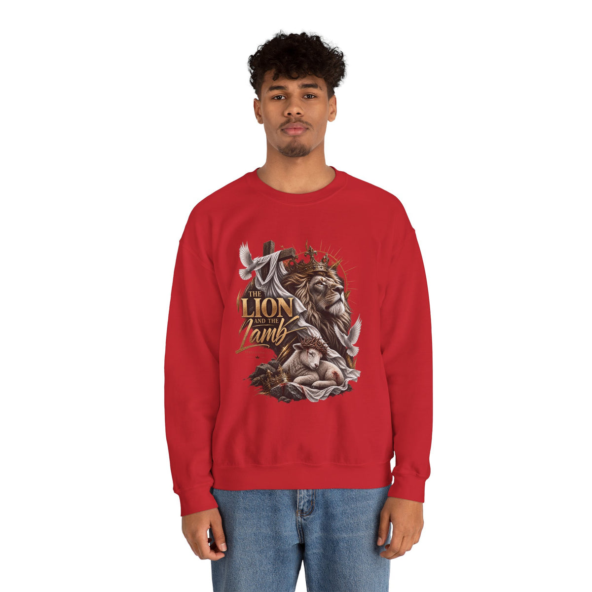 Lion and Lamb Crewneck Sweatshirt — "The Lion and the Lamb" Christian Graphic Pullover