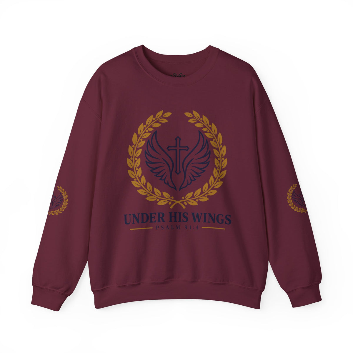 Religious Crewneck Sweatshirt – “Under His Wings” Psalm 91:4 Christian Pullover