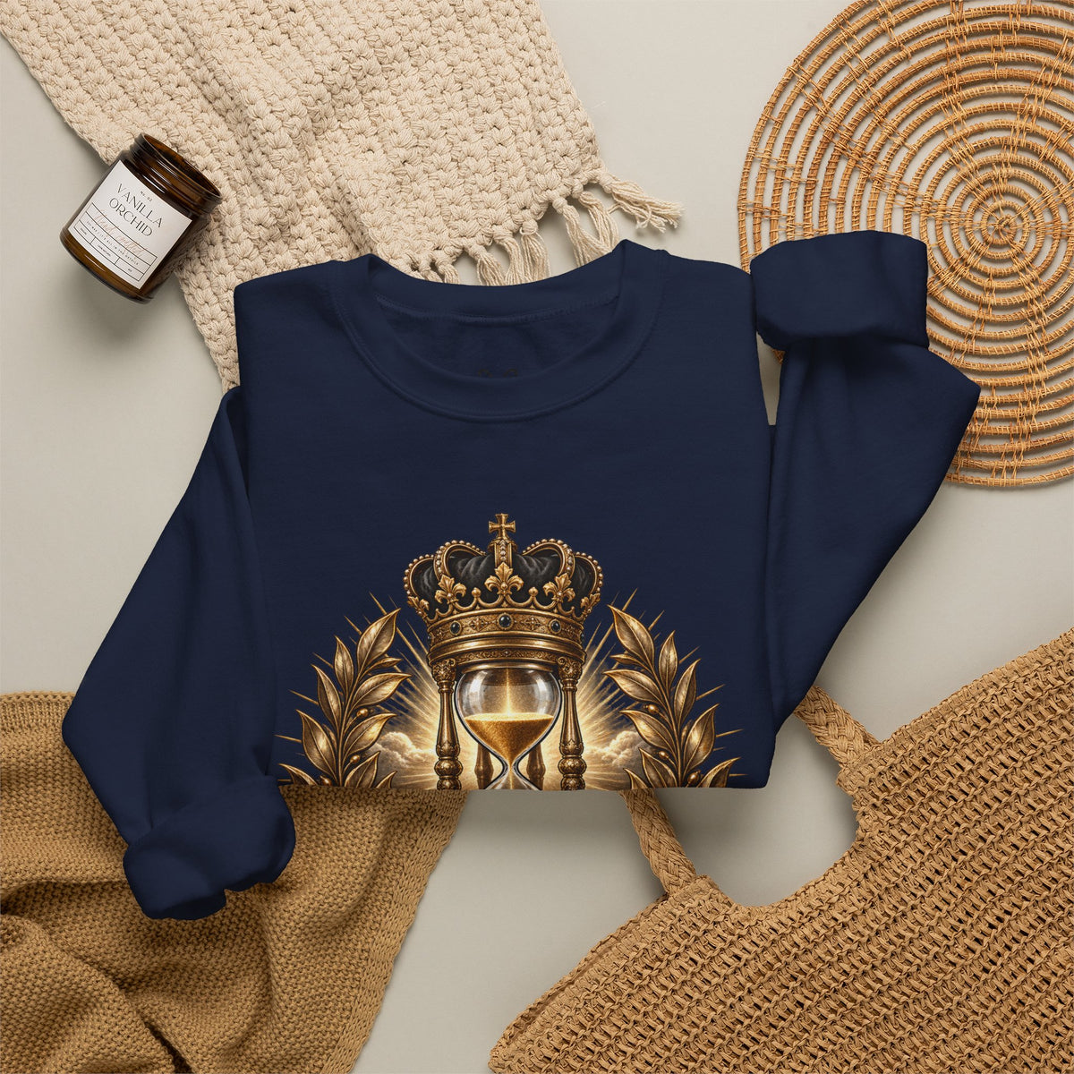 In His Time Crewneck Sweatshirt – Inspirational Christian Scripture Hourglass Design
