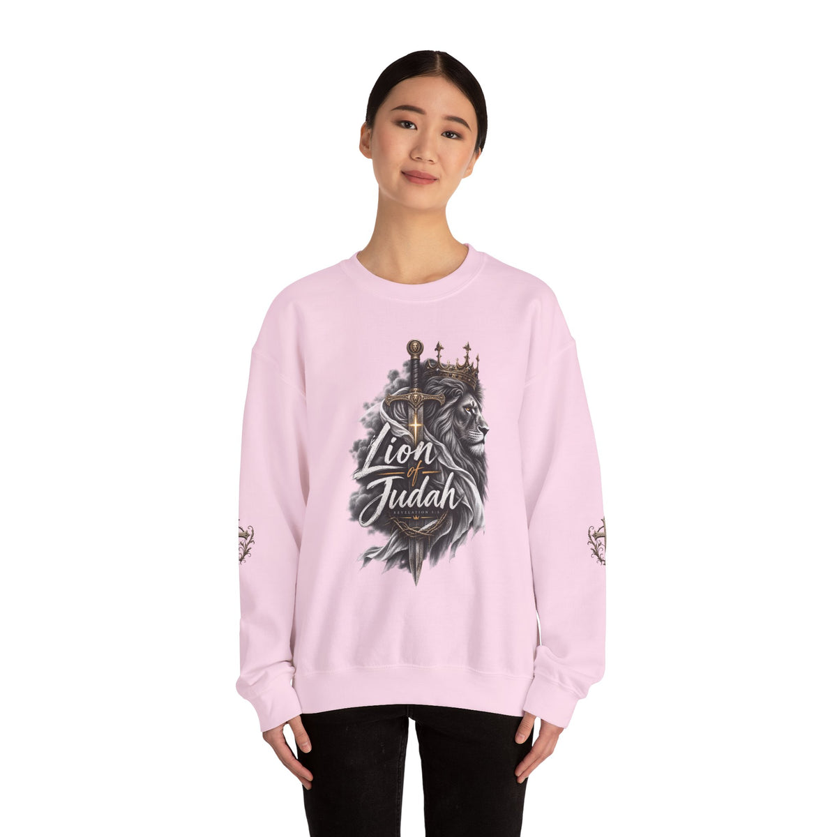 Lion of Judah Sweatshirt — Christian Lion Crewneck with Crown & Ichthys Back