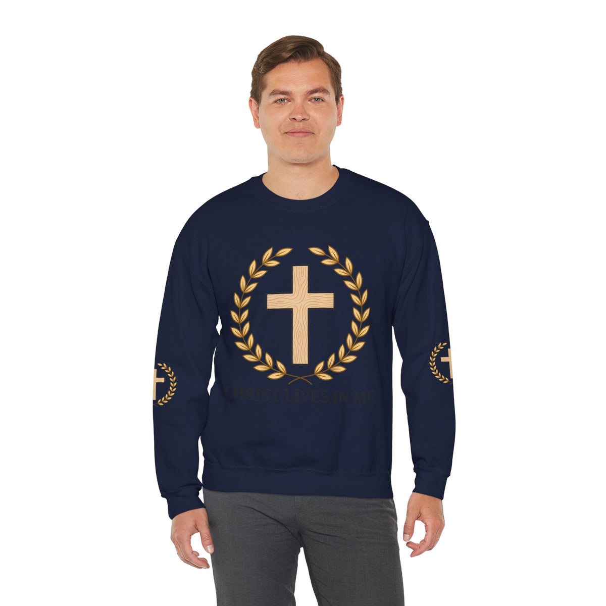 Christian Cross Crewneck Sweatshirt – "Christ Lives in Me" Religious Pullover