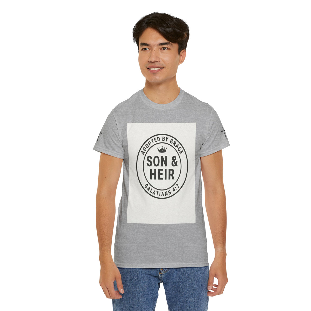 Christian Son & Heir T-Shirt — 'Adopted by Grace' Faith Tee with Jesus Prayer Design