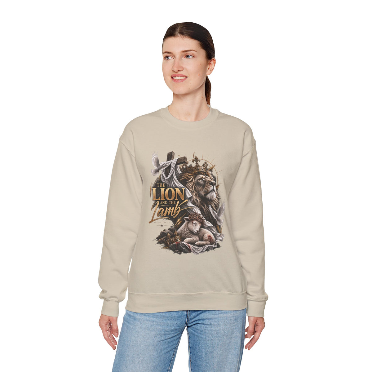 Lion and Lamb Crewneck Sweatshirt — "The Lion and the Lamb" Christian Graphic Pullover