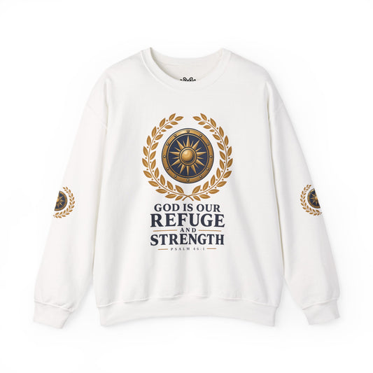 Crewneck Sweatshirt — “God Is Our Refuge and Strength” Psalm 46:1 Christian Faith Pullover