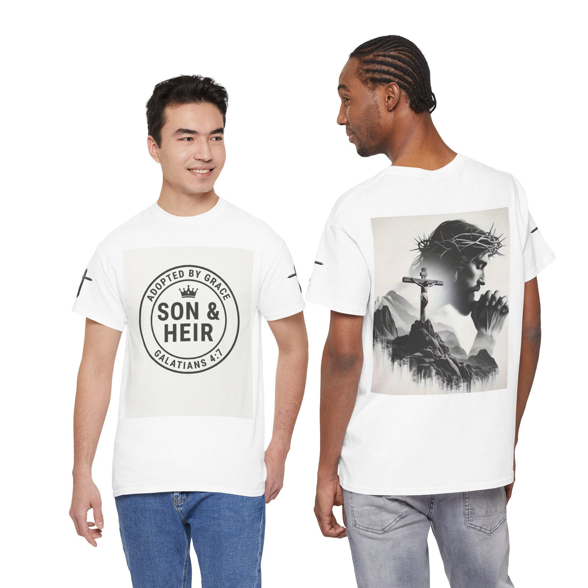 Christian Son & Heir T-Shirt — 'Adopted by Grace' Faith Tee with Jesus Prayer Design
