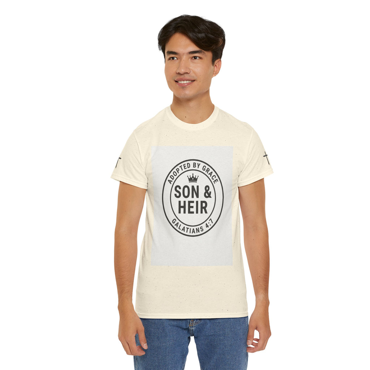 Christian Son & Heir T-Shirt — 'Adopted by Grace' Faith Tee with Jesus Prayer Design