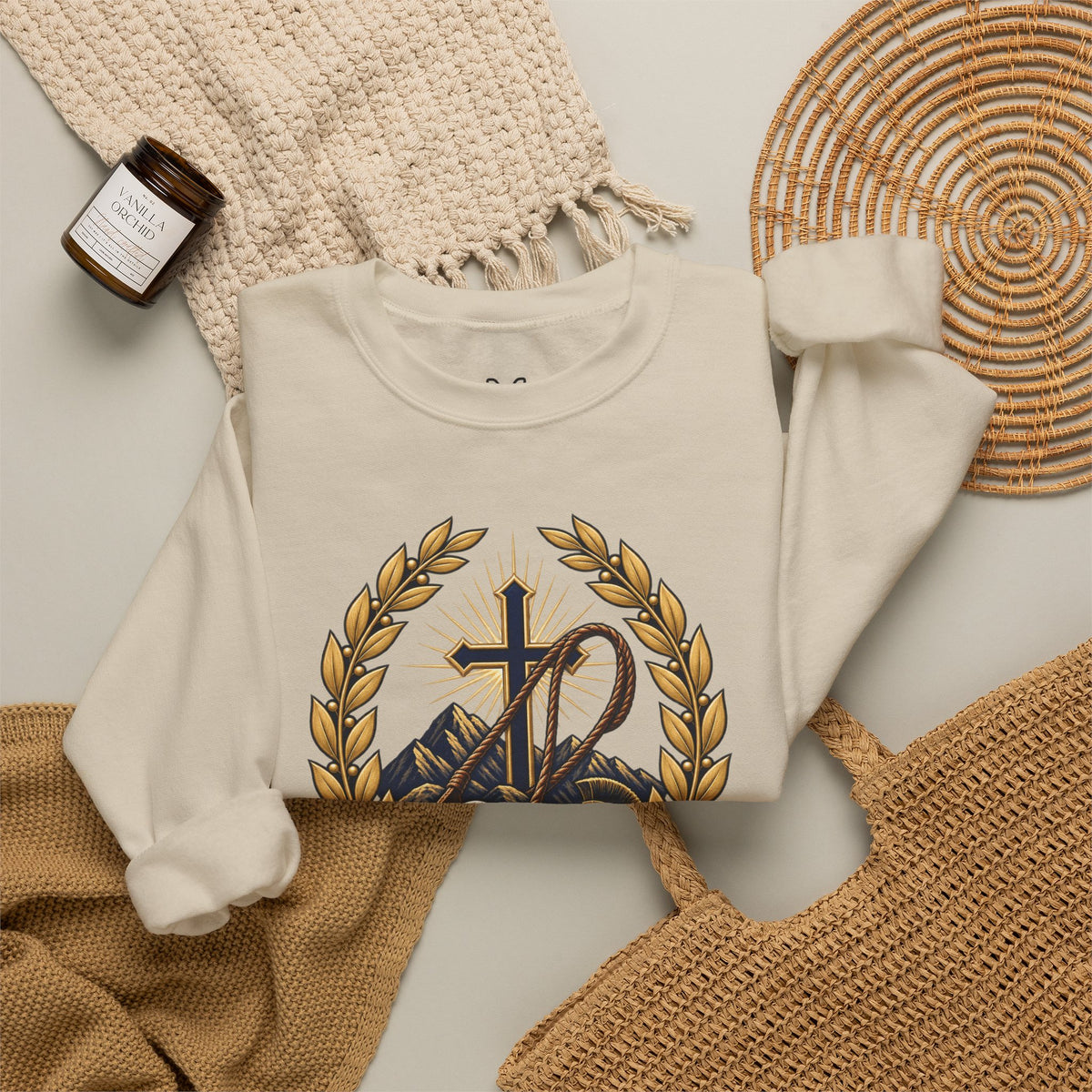 Religious Crewneck Sweatshirt — "The Battle Is The Lord's" (1 Samuel 17:47)