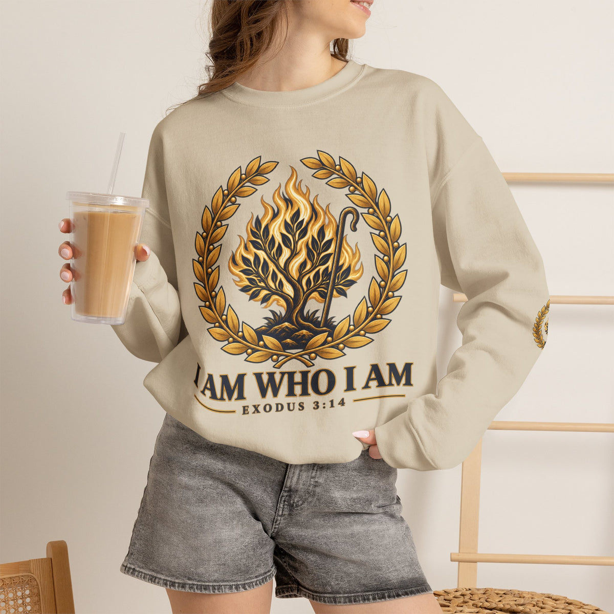 Crewneck Sweatshirt — "I Am Who I Am" Exodus 3:14 Inspirational Pullover