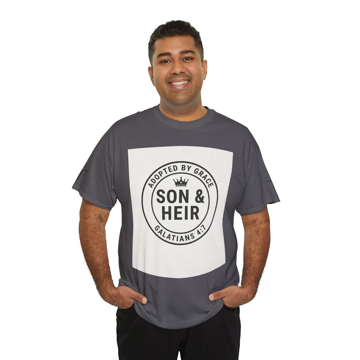 Christian Son & Heir T-Shirt — 'Adopted by Grace' Faith Tee with Jesus Prayer Design