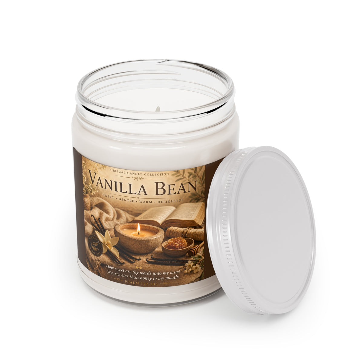 Vanilla Bean Scented Soy Candle — 9oz Jar with White Lid