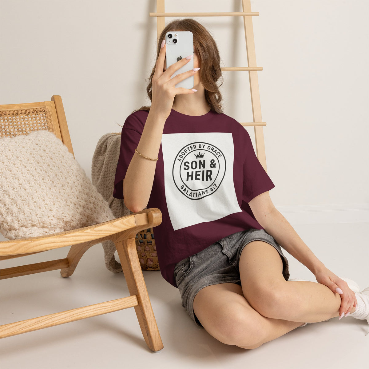 Christian Son & Heir T-Shirt — 'Adopted by Grace' Faith Tee with Jesus Prayer Design