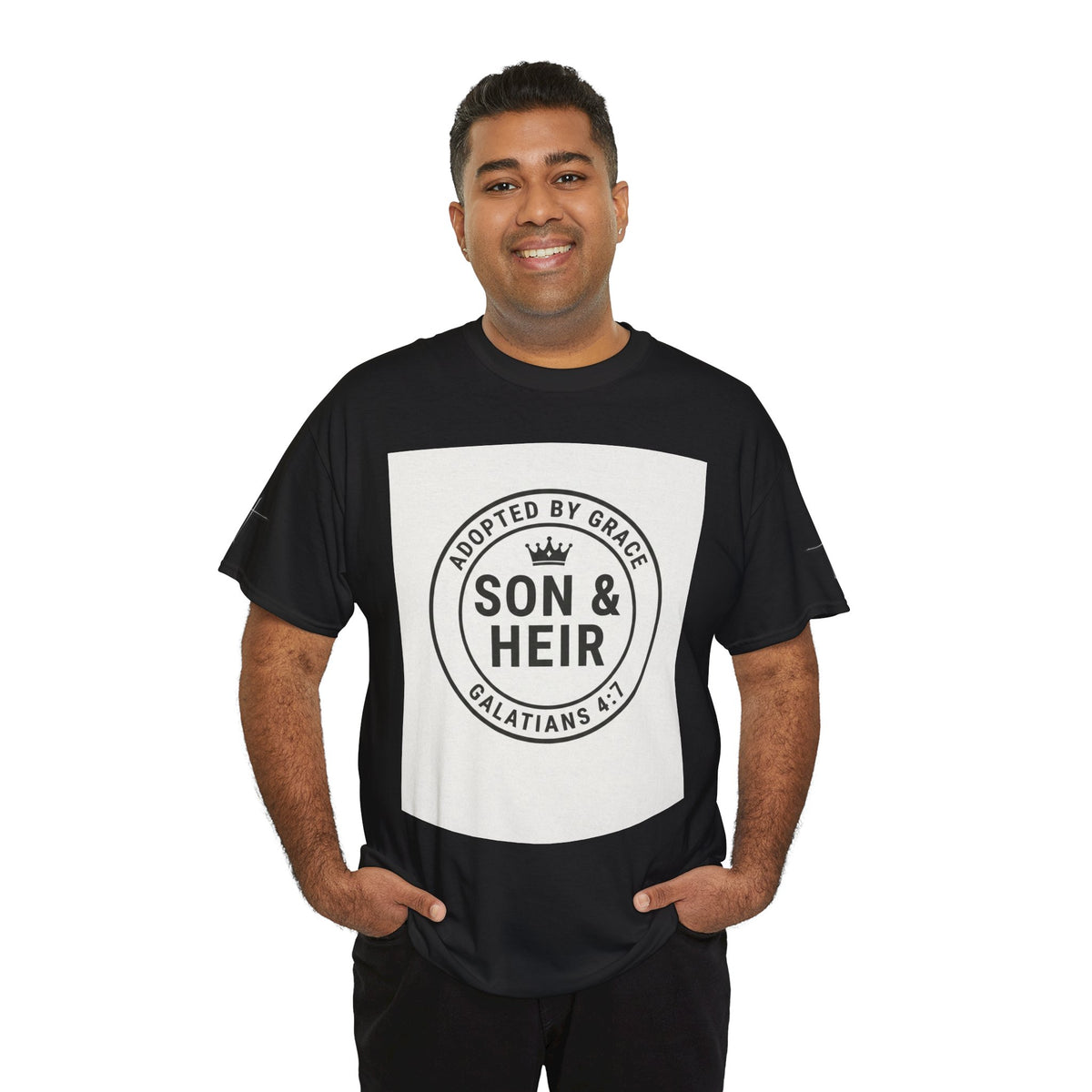 Christian Son & Heir T-Shirt — 'Adopted by Grace' Faith Tee with Jesus Prayer Design