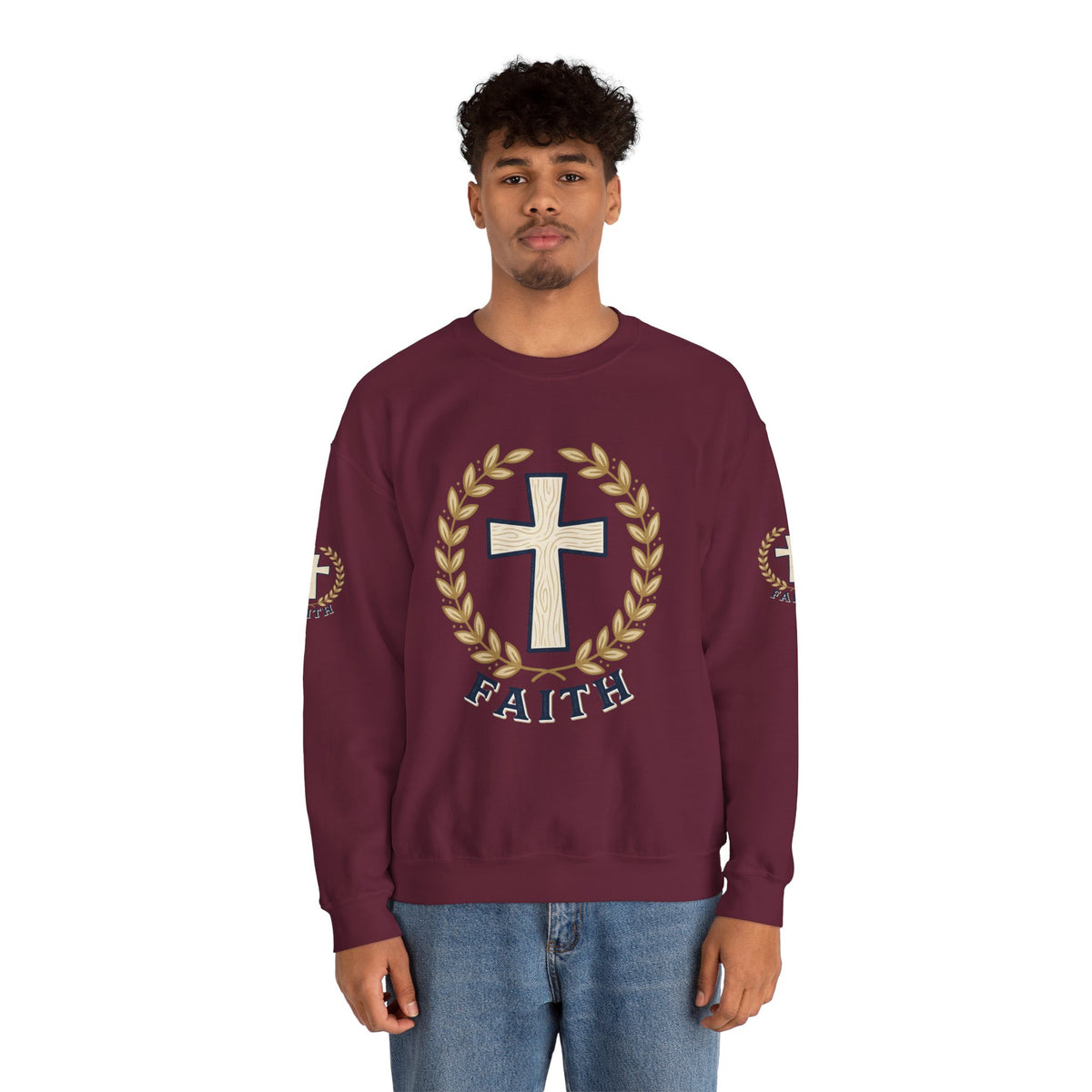 Faith Cross Crewneck Sweatshirt — Christian Psalm 27:1 Pullover