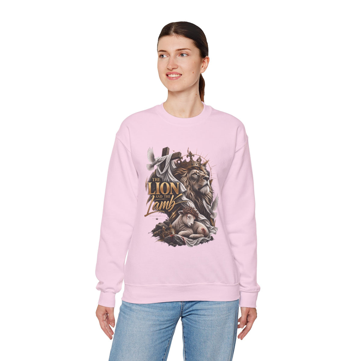 Lion and Lamb Crewneck Sweatshirt — "The Lion and the Lamb" Christian Graphic Pullover