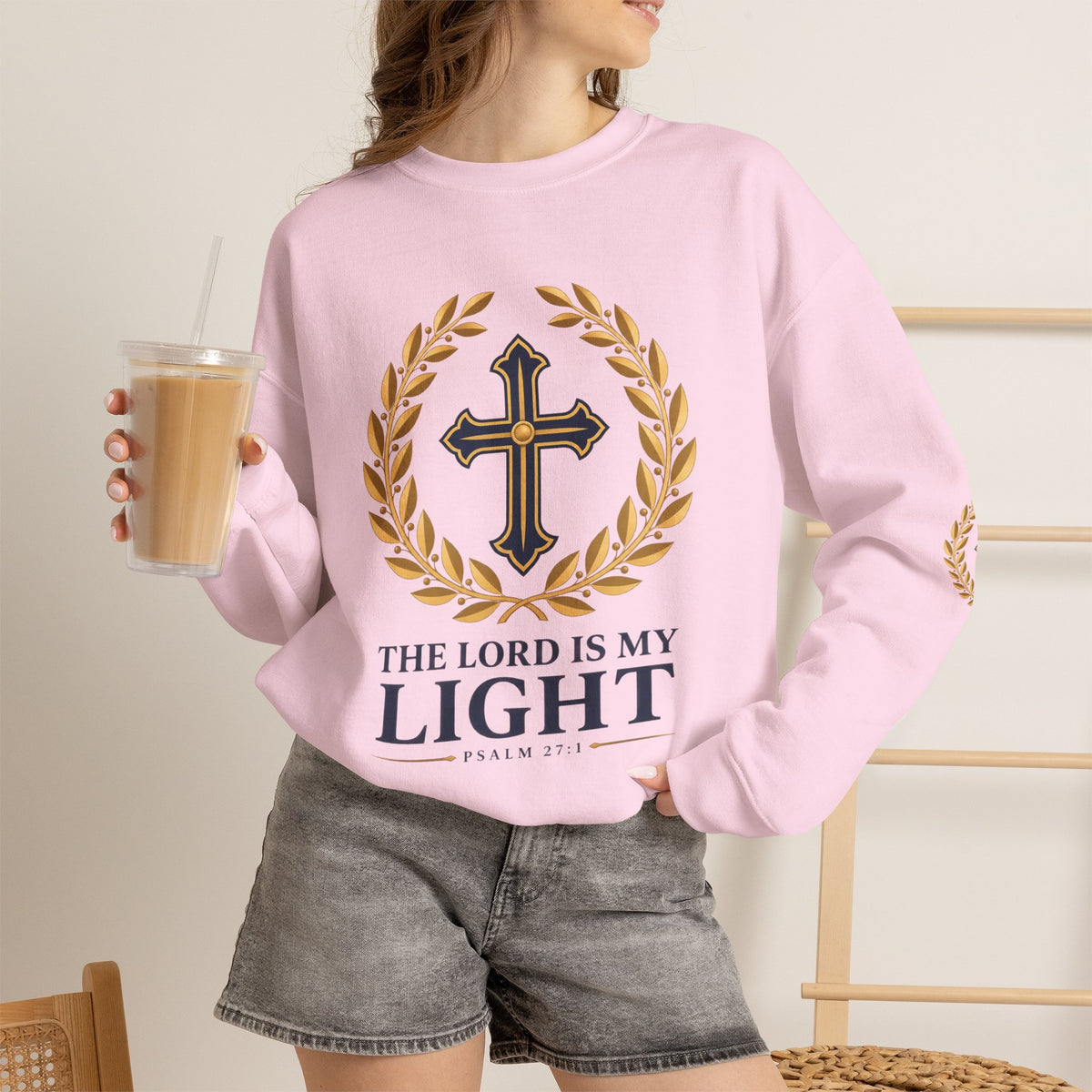 Psalm 27 Crewneck Sweatshirt — "The Lord Is My Light" Christian Cross Pullover