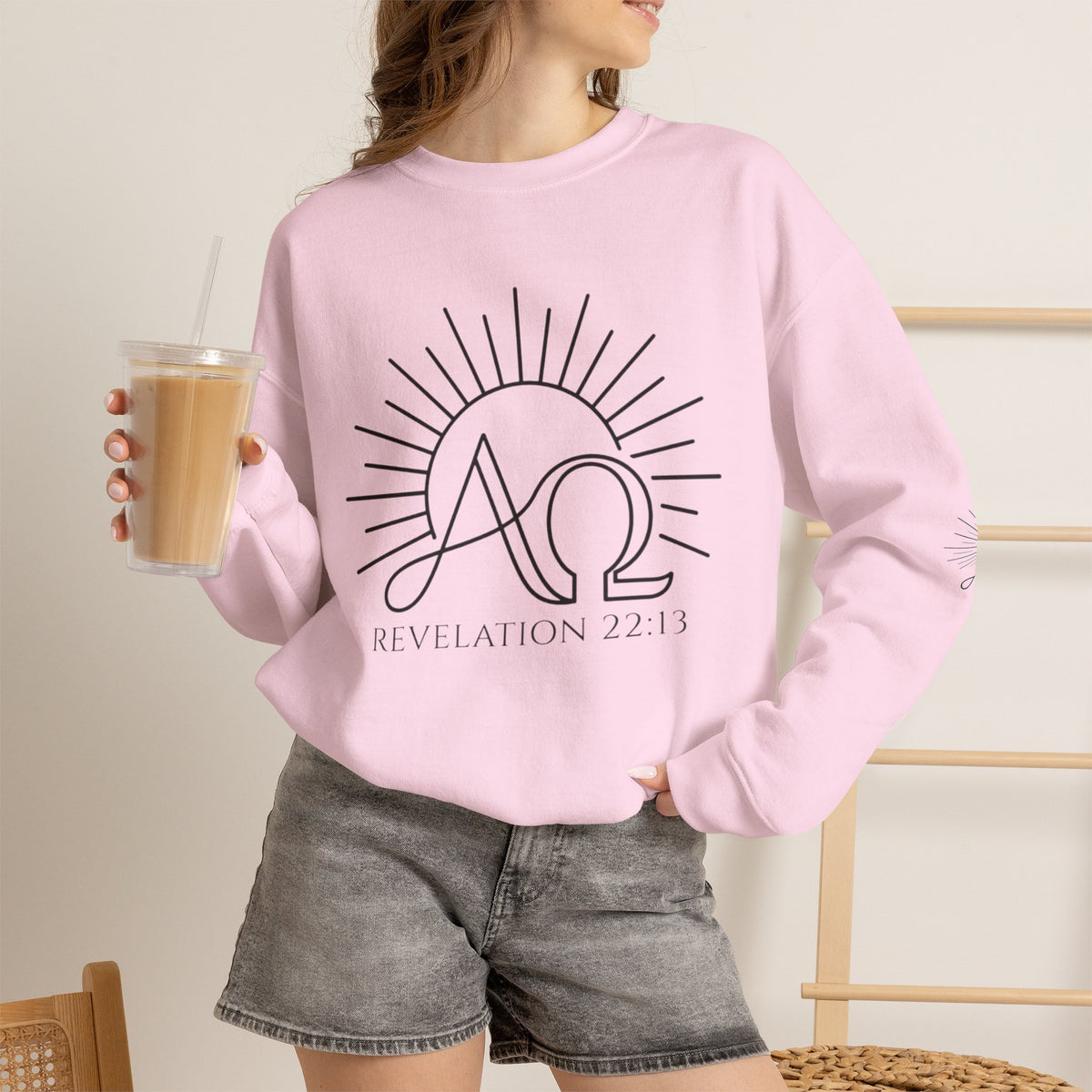 Alpha & Omega Crewneck Sweatshirt — Revelation 22:13 Christian Graphic Pullover