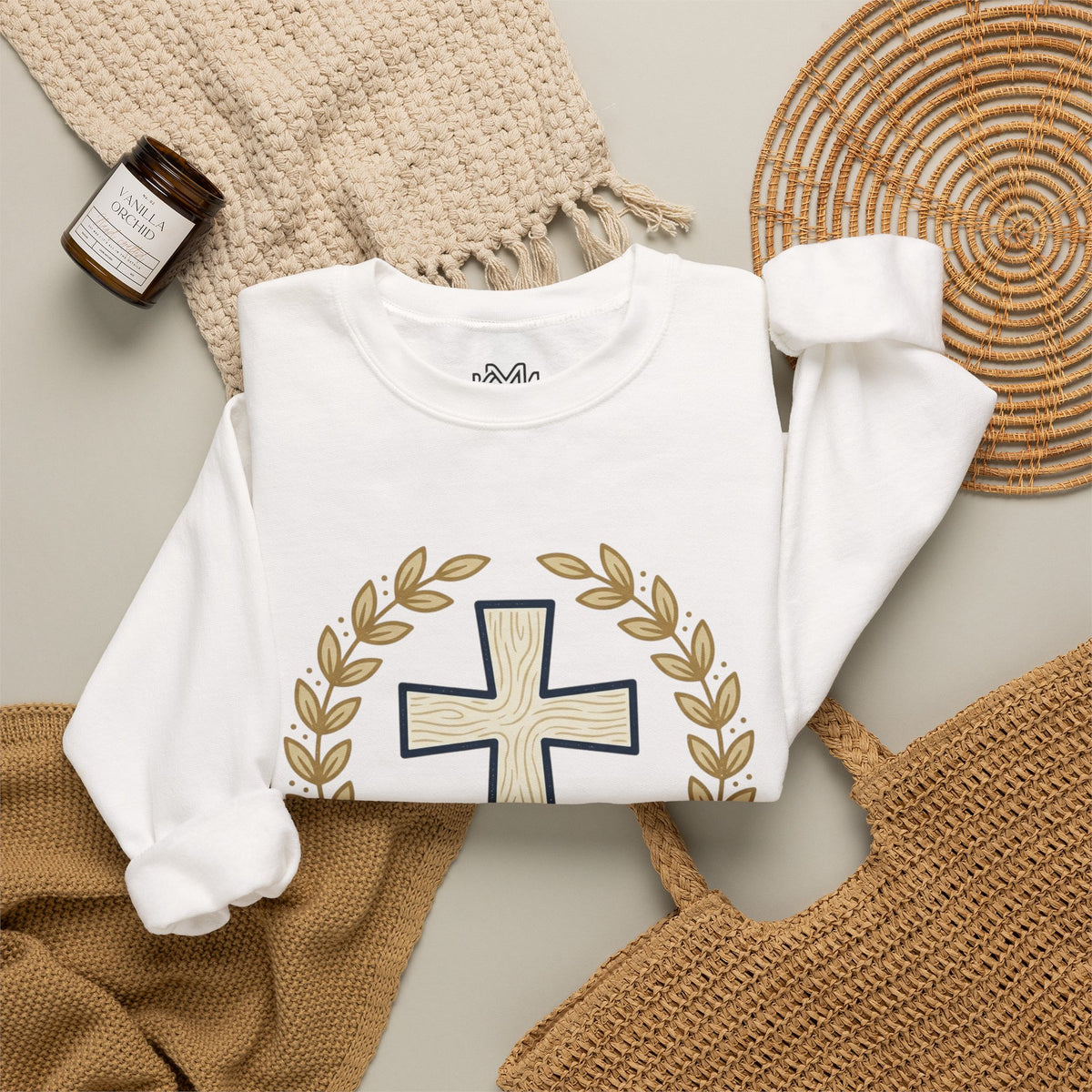 Faith Cross Crewneck Sweatshirt — Christian Psalm 27:1 Pullover