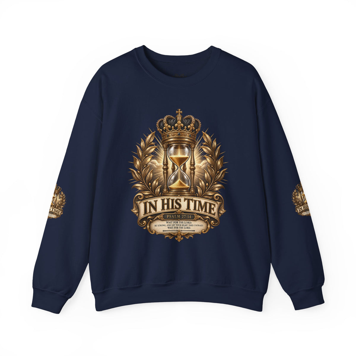 In His Time Crewneck Sweatshirt – Inspirational Christian Scripture Hourglass Design