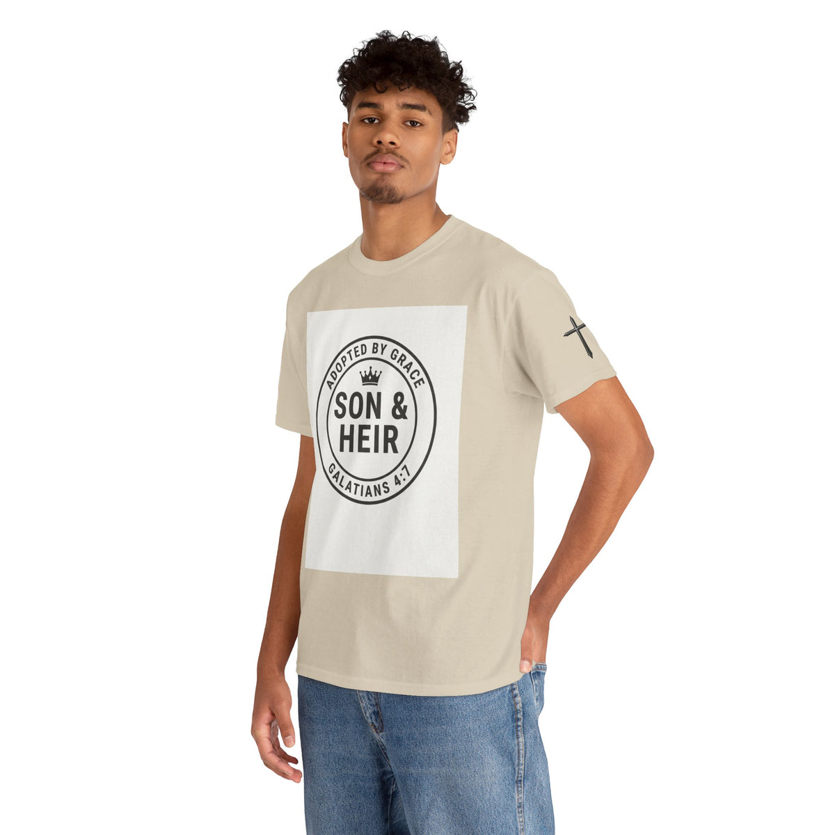 Christian Son & Heir T-Shirt — 'Adopted by Grace' Faith Tee with Jesus Prayer Design