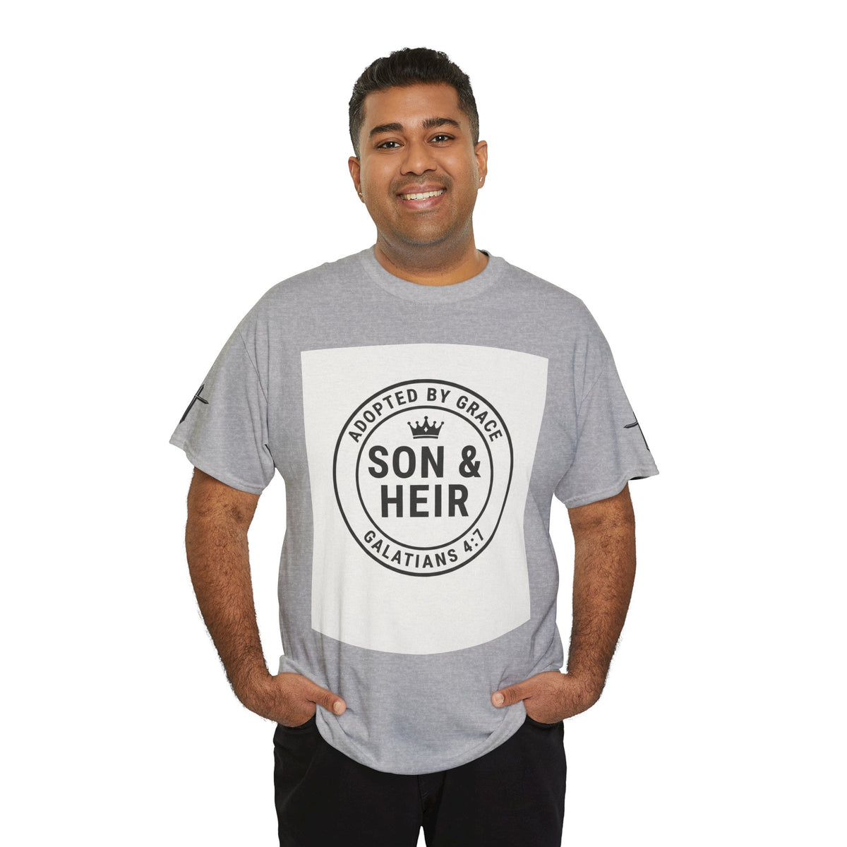Christian Son & Heir T-Shirt — 'Adopted by Grace' Faith Tee with Jesus Prayer Design