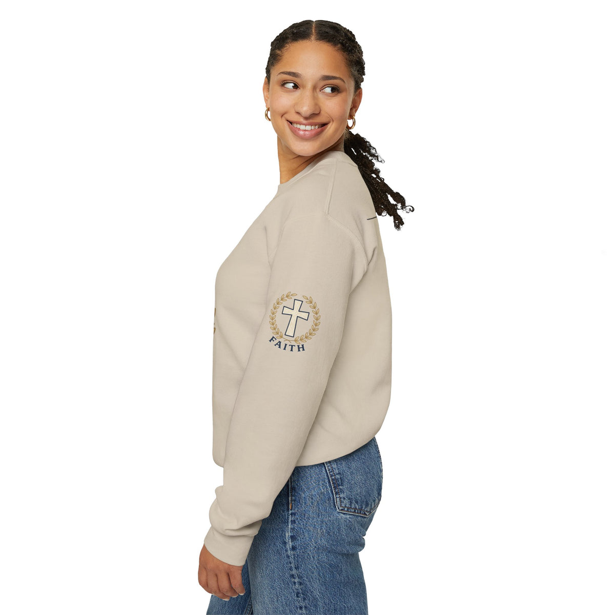 Faith Cross Crewneck Sweatshirt — Christian Psalm 27:1 Pullover