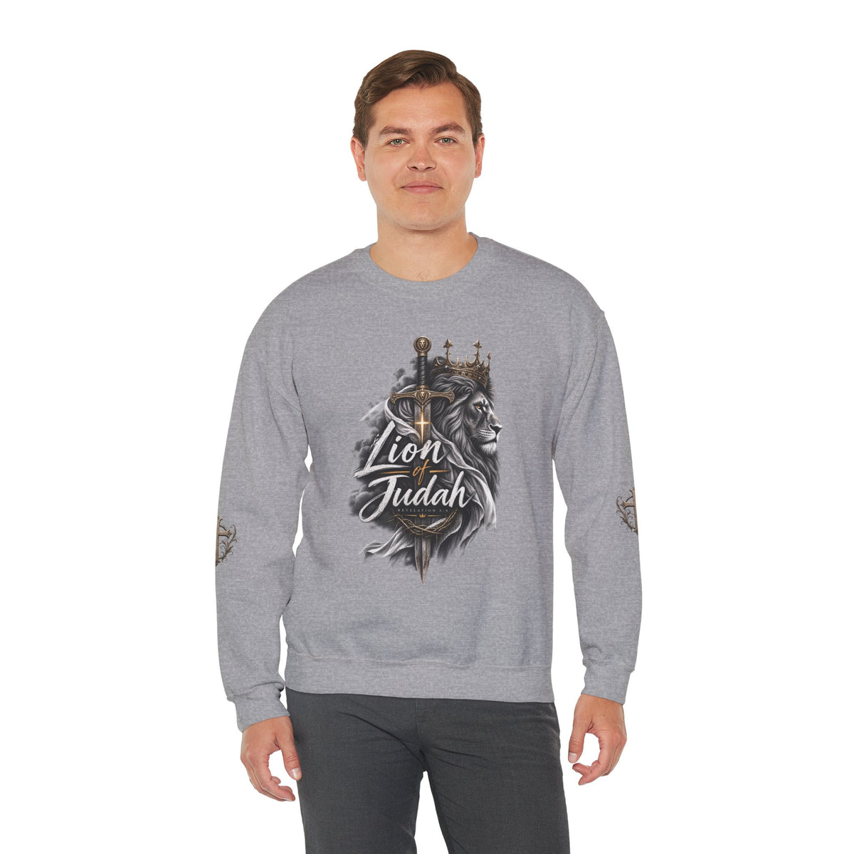 Lion of Judah Sweatshirt — Christian Lion Crewneck with Crown & Ichthys Back